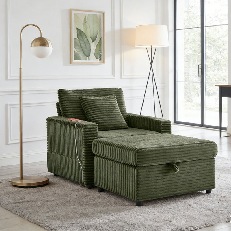 Fauteuil d'appoint confortable en velours côtelé, Vert
