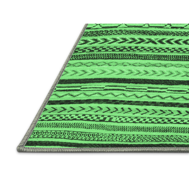 Tapis lavables à la machine à motif abstrait vert émeraude 2296, Rectangle 8 pi x 10 pi