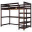 Lit mezzanine simple avec tablettes de rangement et bureau sous le lit, espresso