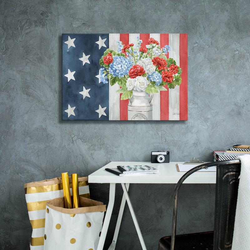 August Grove 'Red White And Blue Floral 5' by Leslie Trimbach Canvas Wall Art, 60" x 40", 18" H x 26" W x 0.75" D