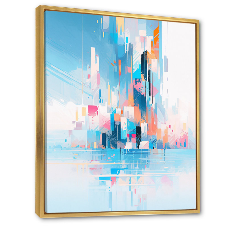 «Teal Peach Interlocking Perspectives» sur toile, H 32 po x l 16 po x P 1 po, Cadre flottant doré