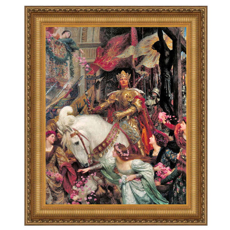 Grande Gold Framed Canvas Painting of Medieval Scene