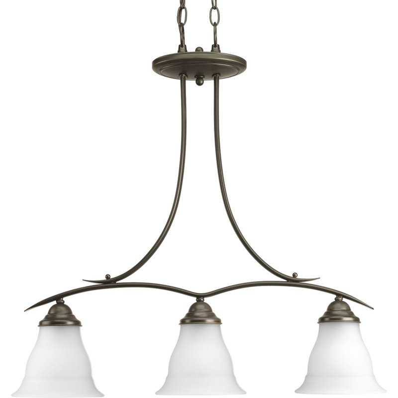 Luminaire suspendu linéaire à 3 lumières pour îlot de cuisine Wanette, Bronze antique, E26/moyen (standard)