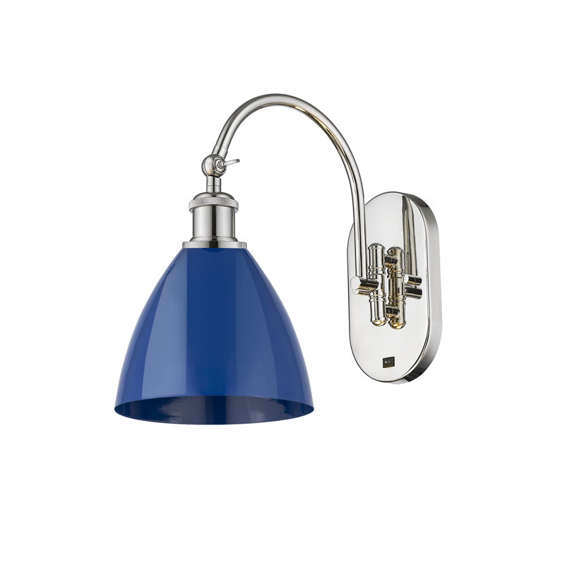 Plymouth Dome Armed Sconce, Blue, Polished Nickel