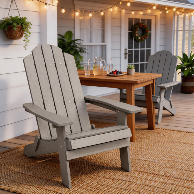 Chaise Adirondack pliante en plastique toutes saisons pour l'extérieur, Gris clair