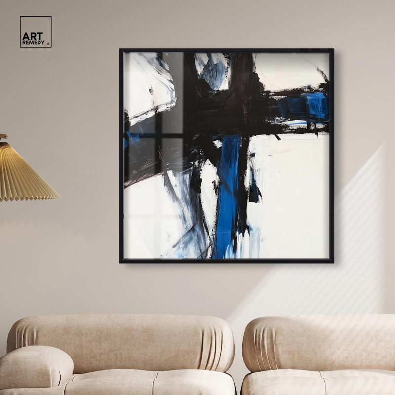 Décoration murale moderne Blue Streak I Shadowbox Print par Art Remedy, H 13 po x l 13 po, Noir