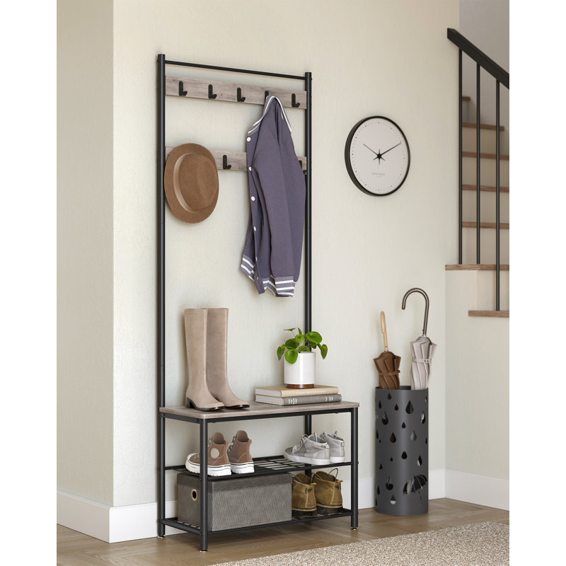 Parke Hall Tree 27.6'' Wide with Bench and Shoe Storage, Black/Greige