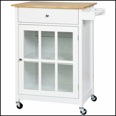 Chariot d'îlot de cuisine 27 pouces avec tiroir, armoire de porte en verre et tablette réglable pour un rangement amélioré