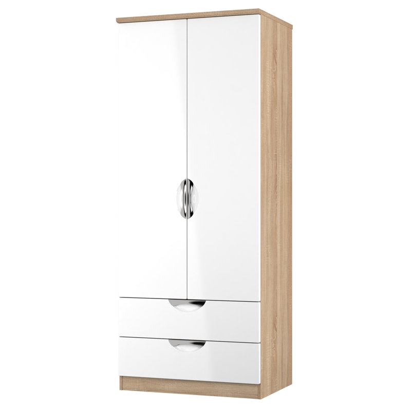Bhodhini Manufactured Wood Wardrobe, White Gloss/Bardolino Oak