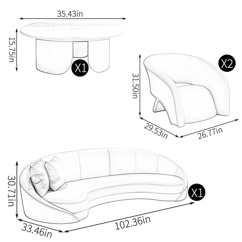 Combinaison de table basse Curvilinear, Gris / Blanc cassé