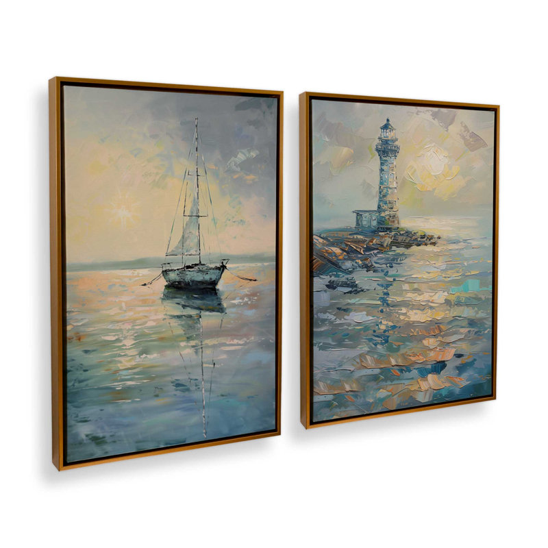 "Harbor Glow" par Golden Glow Interiors 2 - Pièces sur toile, Cadre doré poli, H 14 po x l 10 po