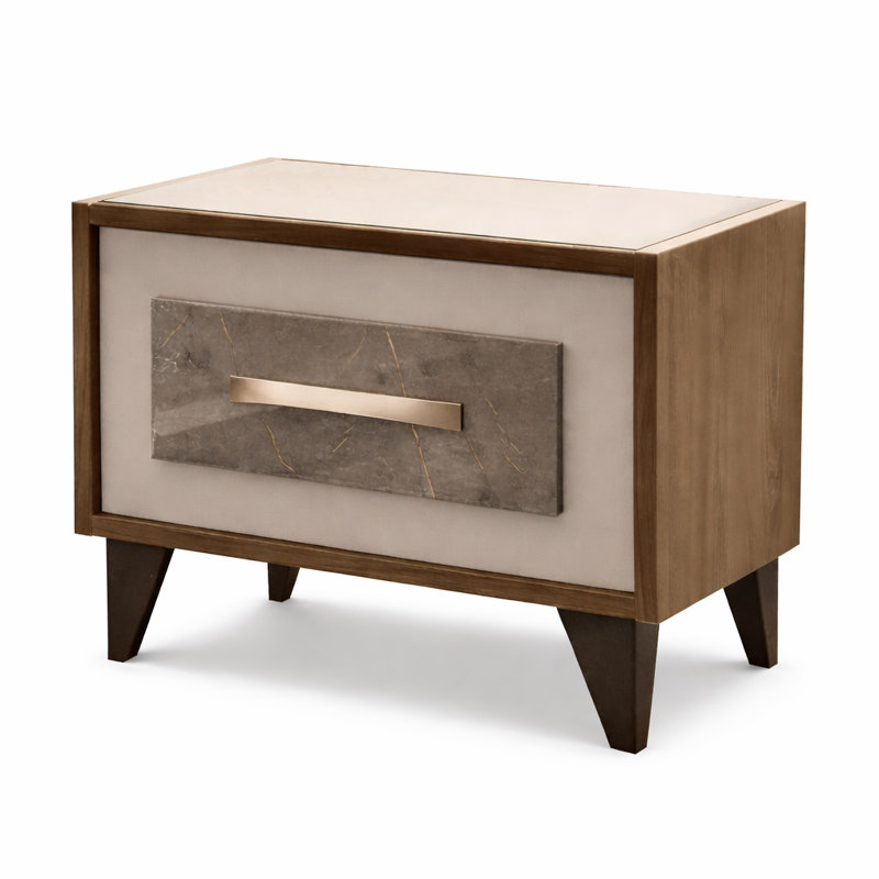Italian Contemporary Nightstand with Stone-Effect Drawer