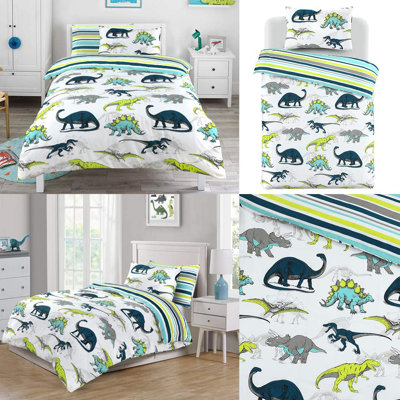 NightComfort Hugo Dino Dinosaur Printed Cotton Rich Duvet Cover Set with Pillowcase