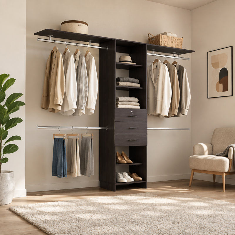 Système de placard, 3 tiroirs, 5 tablettes, Noir