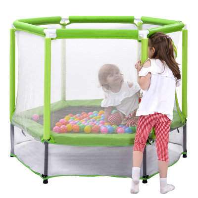 55'' Toddlers Trampoline With Safety Enclosure Net And Balls
