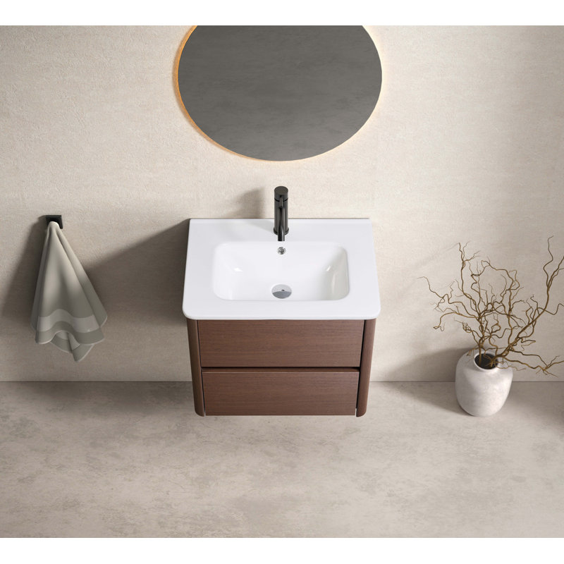 Meuble-lavabo mural noir et brun (sans lavabo)
