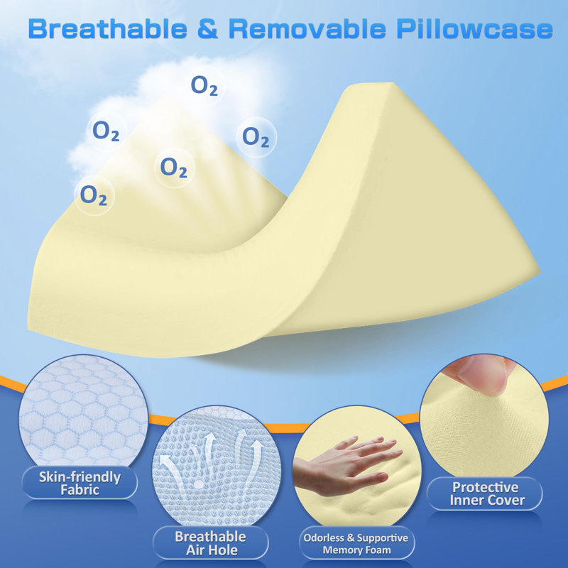 Memory Foam Neck Support Pillow for Pain Relief, Ergonomic Cervical Pillow with Washable Cover, Blue