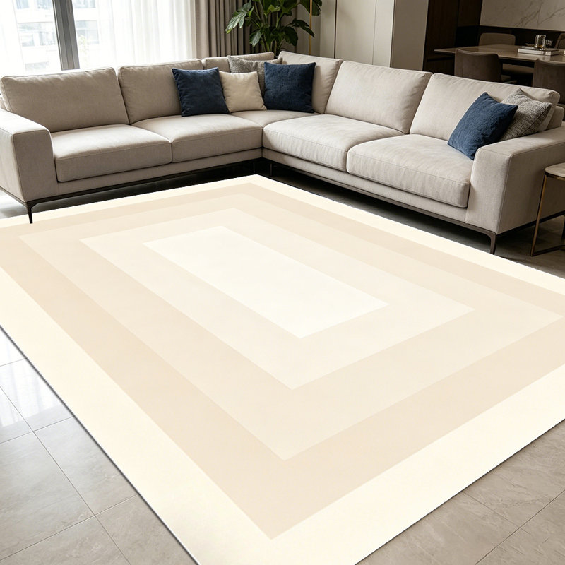 1PC Neutral Beige Gradient Layered Rectangular Minimalist area rugs for Living Room, Soft and Comfortable, Suitable for all seasons, easy-to-maintain, machine washable Indoor floor mat, Under Table Farmhouse suitable for Dining Table, Bedroom,