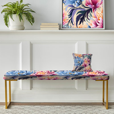 Banc floral rembourré or