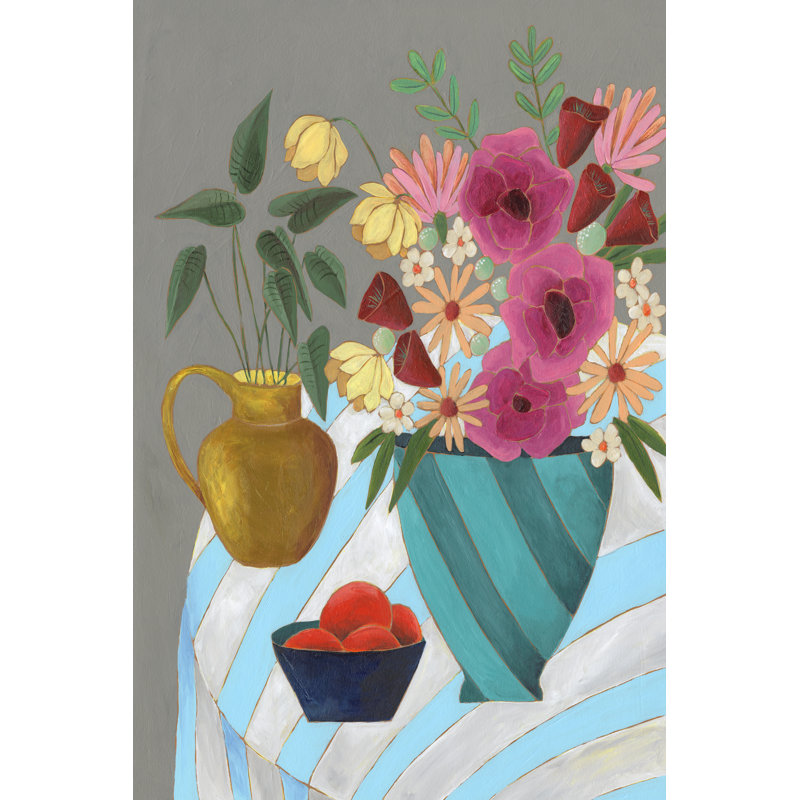 Striped Tablecloth II - Painting, 122 cm H x 81 cm W, Black Floater Framed