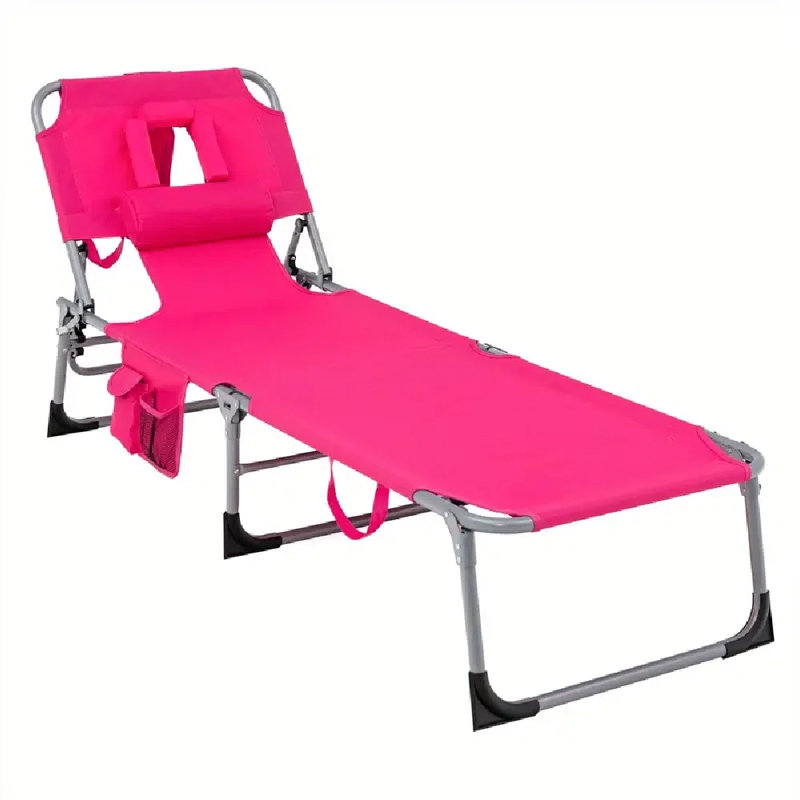 Chaise longue pliante d'extérieur avec coussin rose