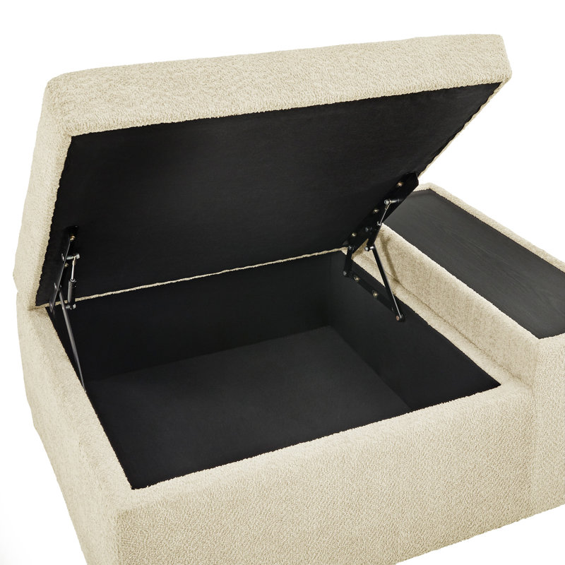 Repose-pieds en tissu avec table et roulettes Betts Boucle, Blanc