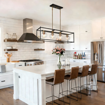 Luminaire suspendu linéaire à 4 lumières pour îlot de cuisine noir mat Mariello
