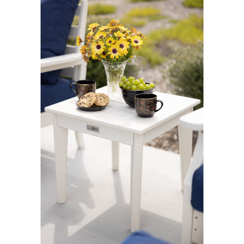 Aspen White Square HDPE Outdoor Side Table 19.6"