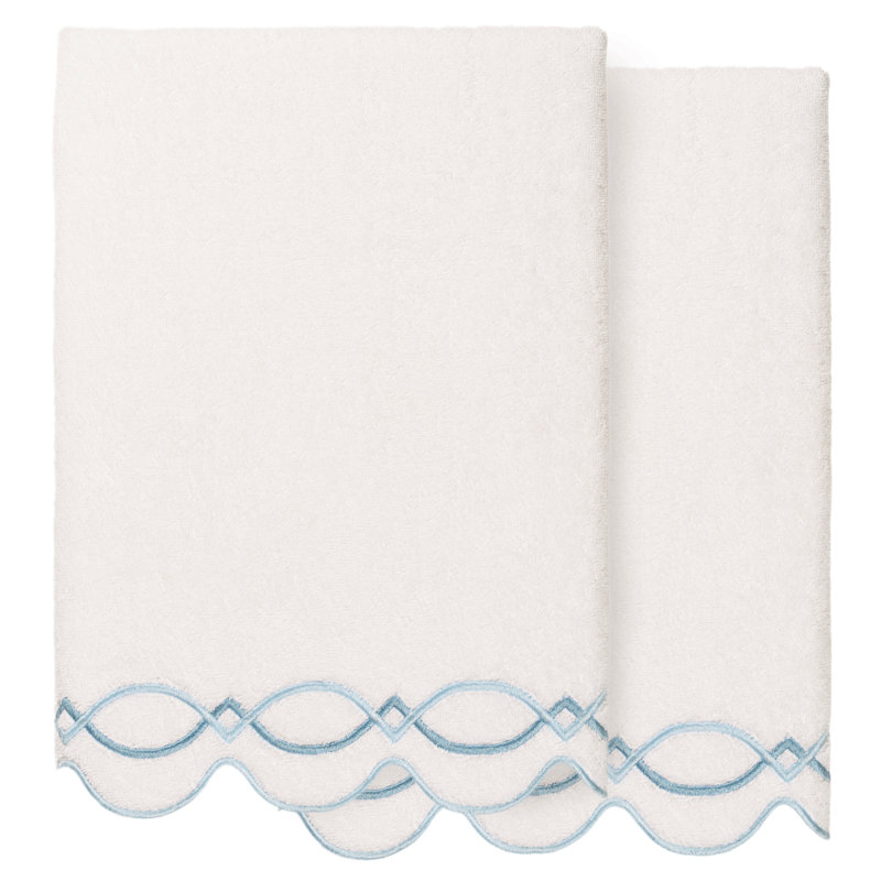  Ensemble de serviettes de bain 100% coton DIAMOND CHAIN 2 pièces, Serviette de bain - paquet de 2, Blanc / Bleu