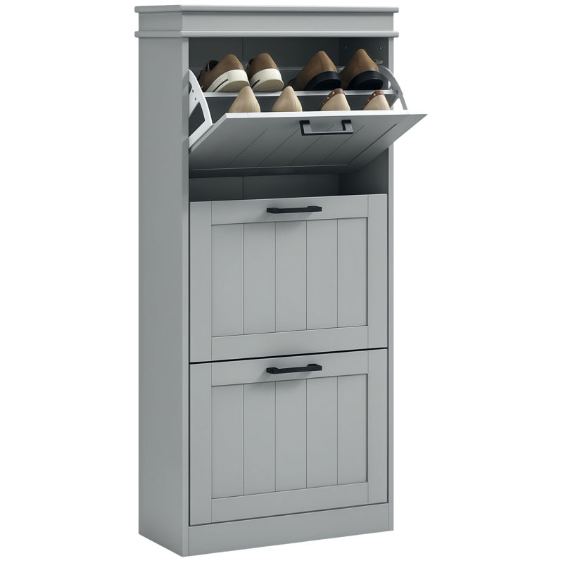 10 Pair Shoe Storage Cabinet, Grey/Black