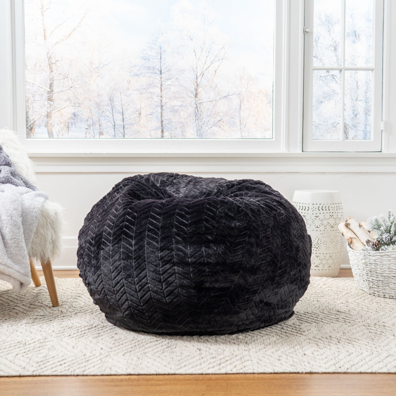 Fauteuil à billes moyen en fausse fourrure classique, Noir