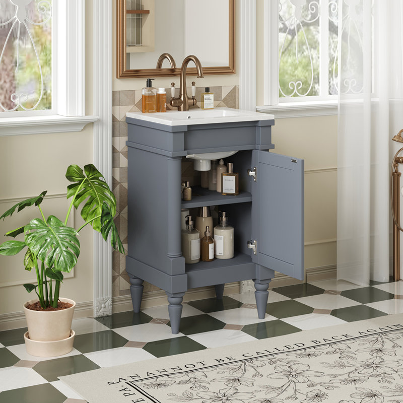 Meuble-lavabo moderne de 18 pouces avec lavabo, Gris