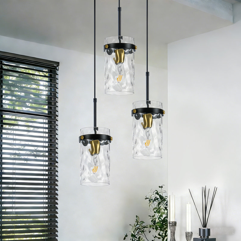 Luminaire suspendu pour îlot de cuisine 3 lumières Levona, Noir et or
