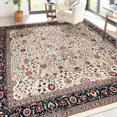 Tapis ivoire et vert noué à la main de haute qualité