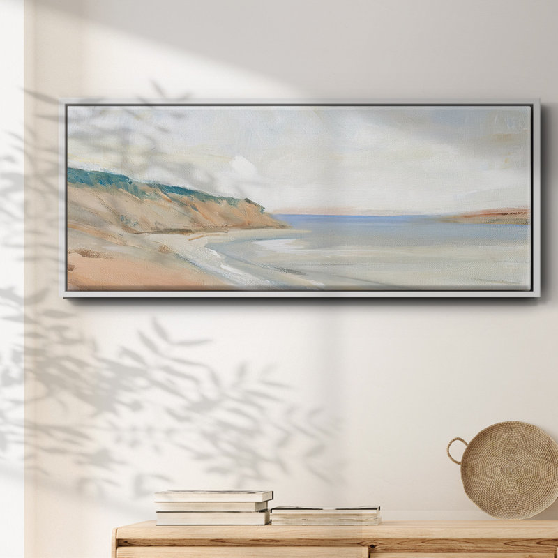 Étude de rivage I, Pas de tapis, H 27 po x l 41 po x P 2 po, Toile encadrée flottée blanche