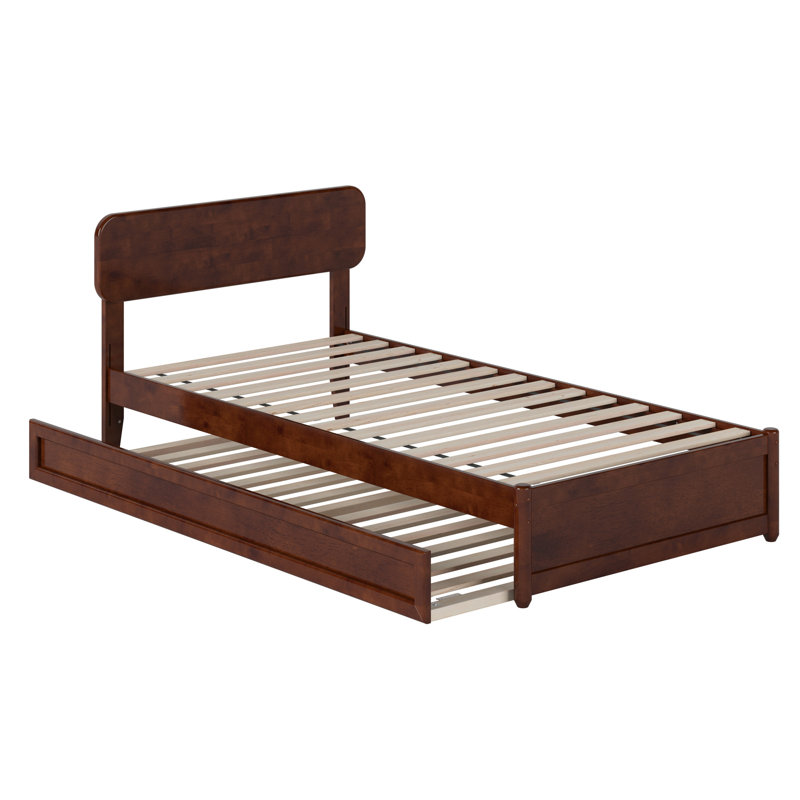 Lit plateforme en bois massif avec lit gigogne assorti Ause, Simple TG, Noyer