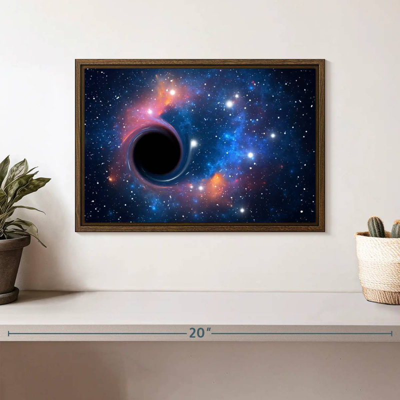 Trou noir dans l'espace, 13 po x 9 po, Cadre flottant noyer