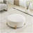 Modish Round Ottoman: BoucleTop with Splayed Rubber Wood Legs, White-1528926143