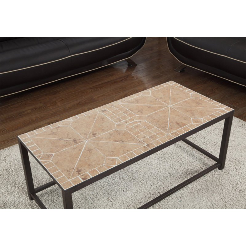 Table basse, accent, cocktail, rectangulaire, salon, L 42 po, carrelage brun, métal brun, transitionnel