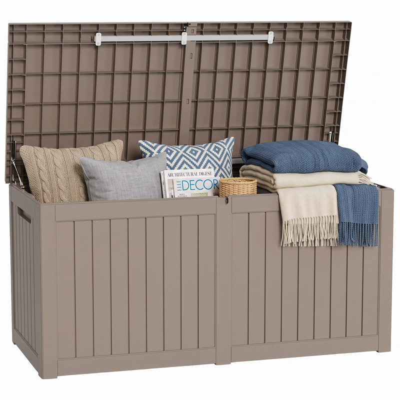 Decksplore 290 Gallons Water Resistant Resin Lockable Deck Box, Gray