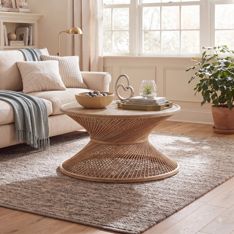 Curtice Frame Round Rattan Coffee Table