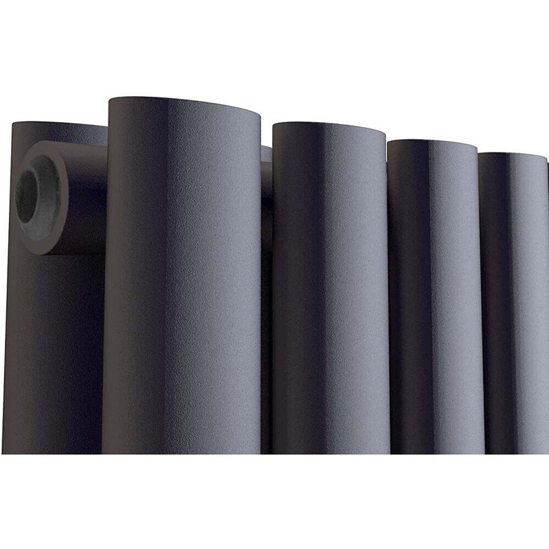 iBathUK Princia Vertical Double Oval Panel Radiator Angled Valve, 1600cm H x 240cm W x 79cm D, Grey