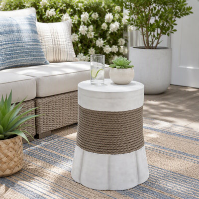 Table d'appoint d'extérieur MGO en corde tressée rétro gris pâle et marron