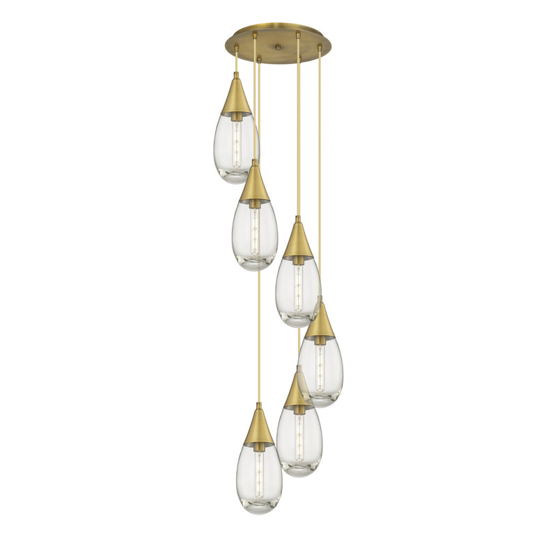 Luminaire suspendu grappe 6 lumières Radel, Transparent, Nickel poli