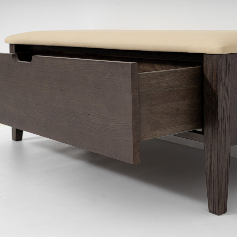 Banc Oslo en chêne blanc américain 43 po – Chêne expresso, cuir beige
