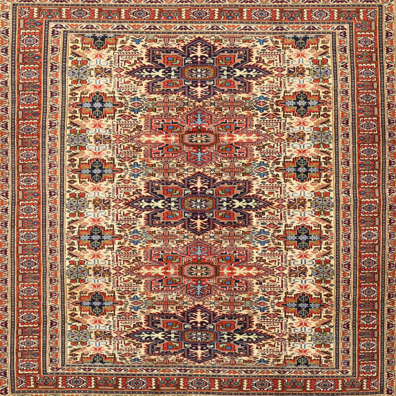 Tapis oriental beige / rouge, Carré 6 pi