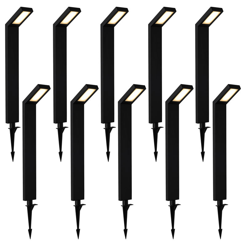 Low-voltage Black Aluminum Led Landscape Path Lights With Frosted Glass Shade(10-pack), 21" H x 4.5" W x 2.5" D