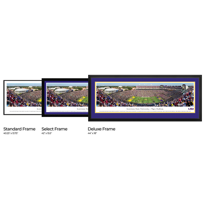 NCAA LSU Football Panoramic Print, Black Floater Framed, 13.75" H x 40.25" W x 0.88" D