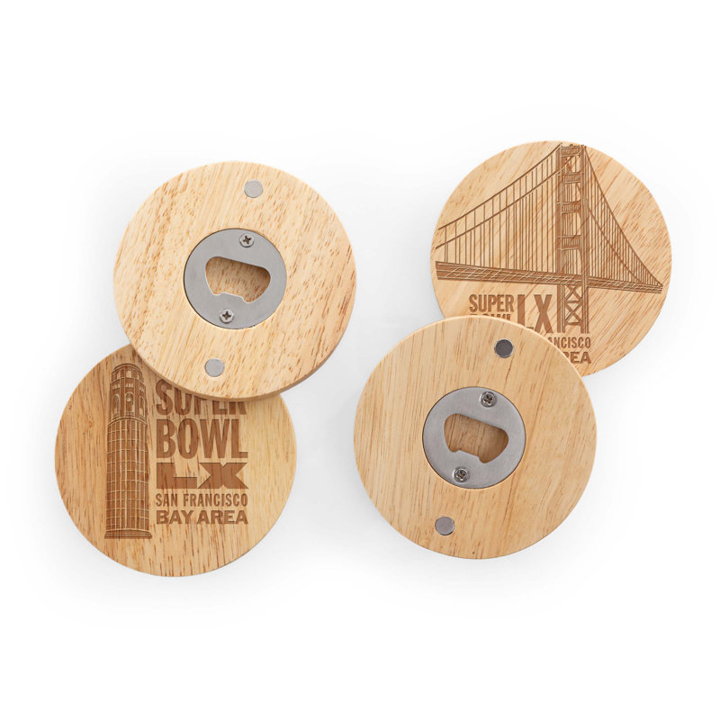 Ensemble de 4 sous-verres Super Bowl LX avec ouvre-bouteilles