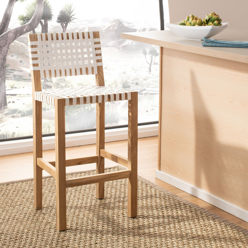 Leather Counter Stool, White/Natural